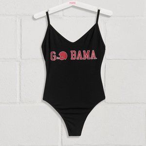 BAMA ROLL TIDE University of Alabama Football Cheer Black Bodysuit Shirt Top